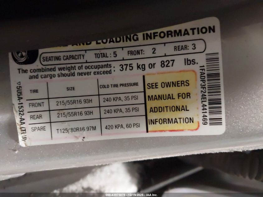 2014 Ford Focus Se VIN: 1FADP3F24EL441469 Lot: 43975878