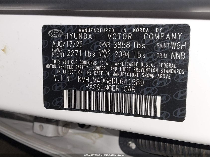 2024 Hyundai Elantra Sel VIN: KMHLM4DG8RU641589 Lot: 43975887