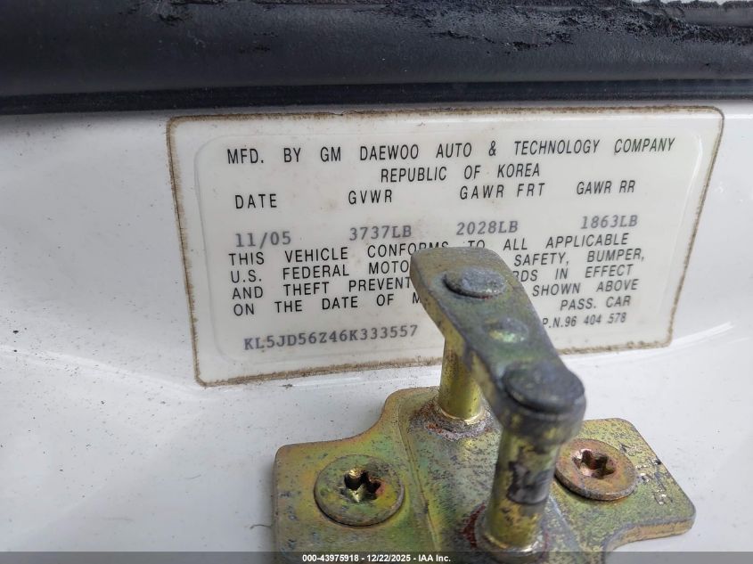 2006 Suzuki Forenza VIN: KL5JD56Z46K333557 Lot: 43975918