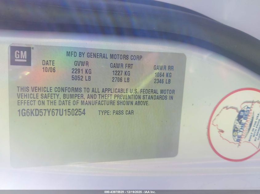 2007 Cadillac Dts Luxury I/Luxury Ii/Standard VIN: 1G6KD57Y674150254 Lot: 43975929