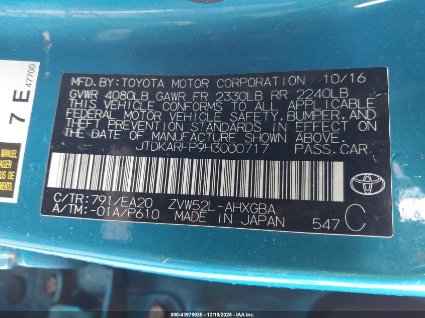 2017 Toyota Prius Prime Advanced VIN: JTDKARFP9H3000717 Lot: 43975935