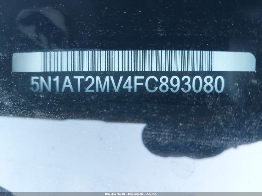 2015 Nissan Rogue Sv VIN: 5N1AT2MV4FC893080 Lot: 43975936