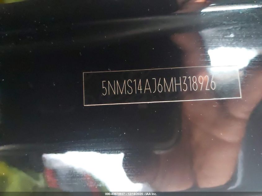 2021 Hyundai Santa Fe Se VIN: 5NMS14AJ6MH318926 Lot: 43975937