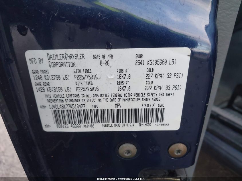 2007 Jeep Liberty Sport VIN: 1J4GL48K77W513427 Lot: 43975991