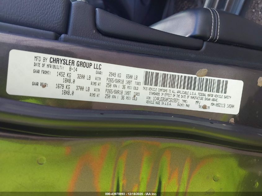 2015 Jeep Grand Cherokee Limited VIN: 1C4RJEBG0FC615571 Lot: 43975993