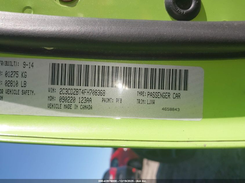 2015 Dodge Challenger R/T Plus VIN: 2C3CDZBT4FH708368 Lot: 43976008