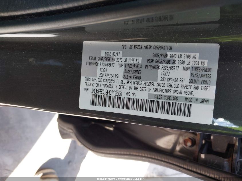 2017 Mazda Cx-5 Touring VIN: JM3KFBCL9H0112551 Lot: 43976021