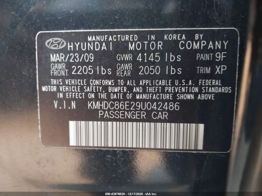 2009 Hyundai Elantra Touring VIN: KMHDC86E29U042486 Lot: 43976028