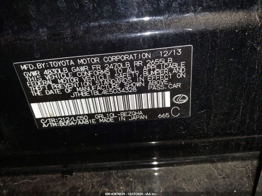 2014 Lexus Gs 350 VIN: JTHBE1BL4E5034328 Lot: 43976029