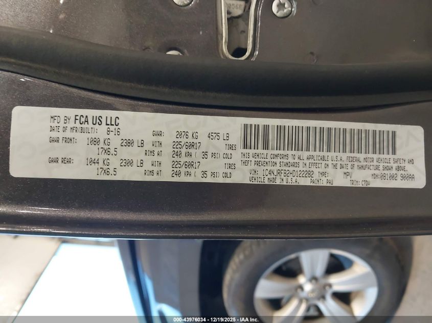 2017 Jeep Patriot Latitude 4X4 VIN: 1C4NJRFB2HD122282 Lot: 43976034