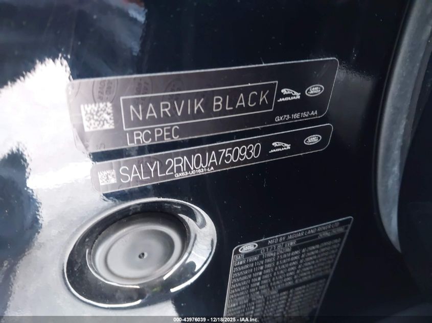 2018 Land Rover Range Rover Velar D180 Se R-Dynamic VIN: SALYL2RN0JA750930 Lot: 43976039