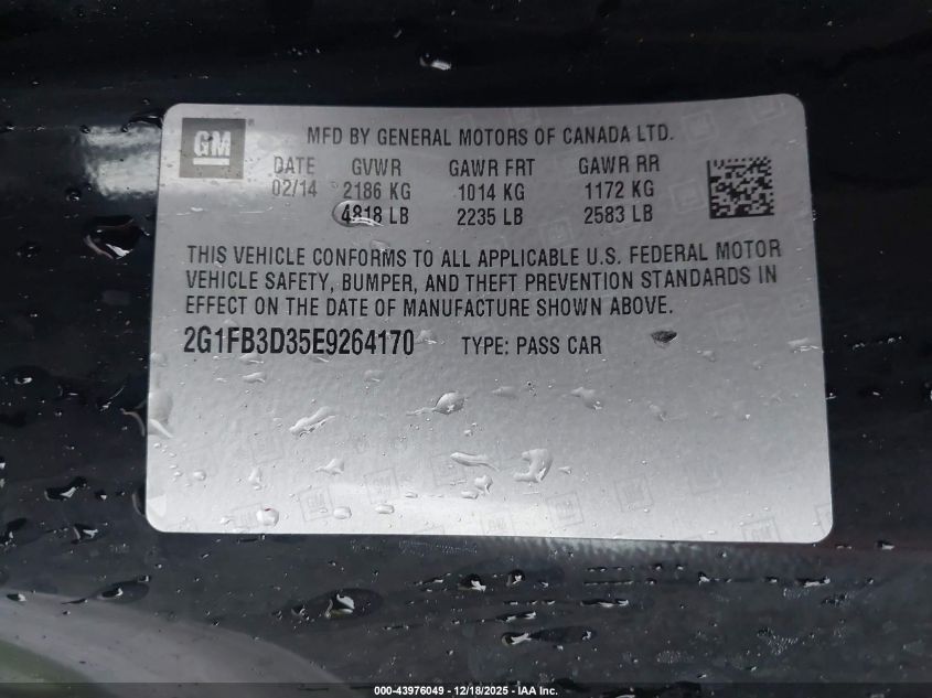 2014 Chevrolet Camaro 1Lt VIN: 2G1FB3D35E9264170 Lot: 43976049