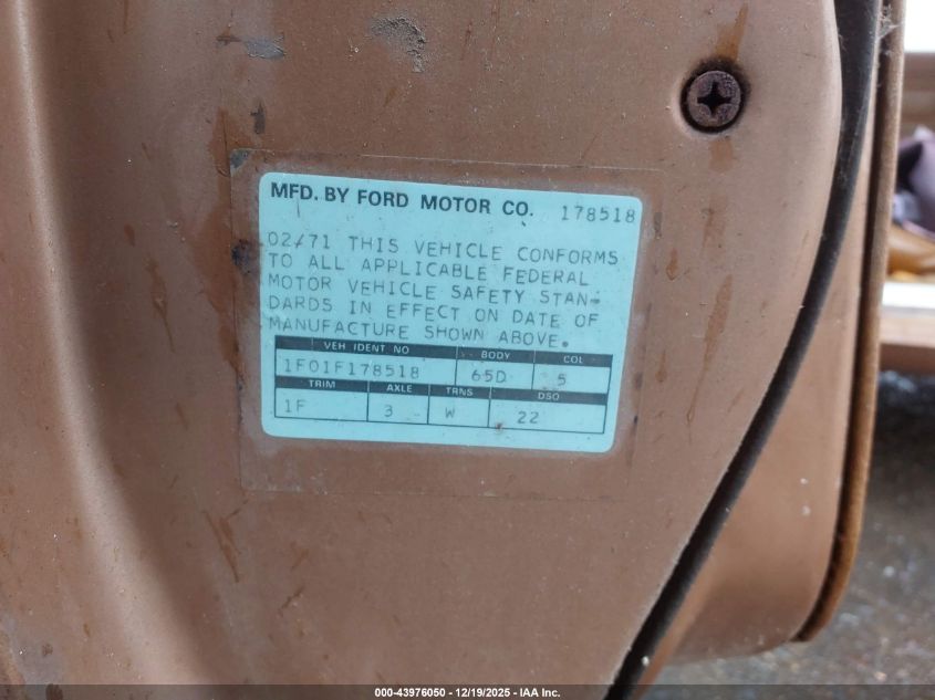 1971 Ford Mustang VIN: 1F01F178518 Lot: 43976050