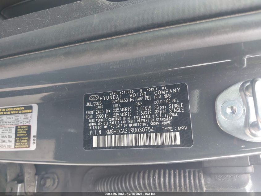 2024 Hyundai Kona Limited VIN: KM8HECA31RU030754 Lot: 43976066