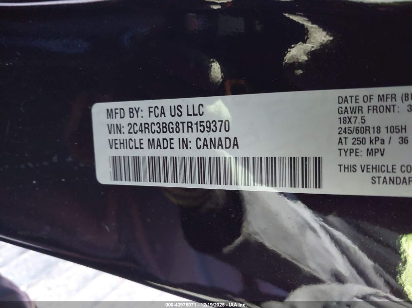 2026 Chrysler Pacifica Select Awd VIN: 2C4RC3BG8TR159370 Lot: 43976071