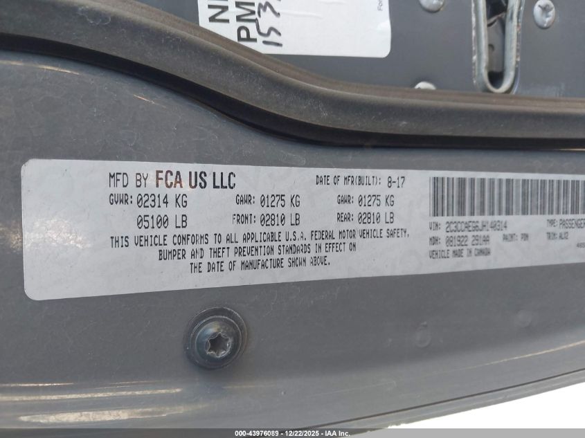 2018 Chrysler 300 Limited VIN: 2C3CCAEG6JH140314 Lot: 43976089