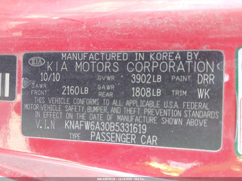 2011 Kia Forte Koup Sx VIN: KNAFW6A30B5331619 Lot: 43976125