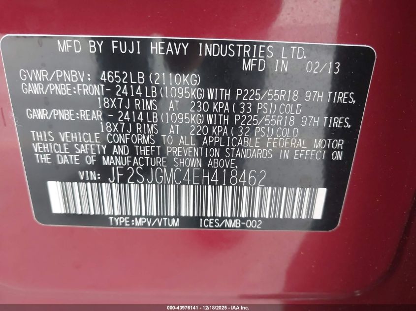 2014 Subaru Forester 2.0Xt Touring VIN: JF2SJGMC4EH418462 Lot: 43976141