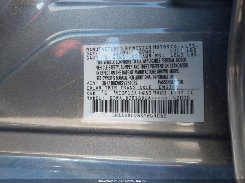 2025 Nissan Sentra Sv VIN: 3N1AB8CV8SY264082 Lot: 43976171