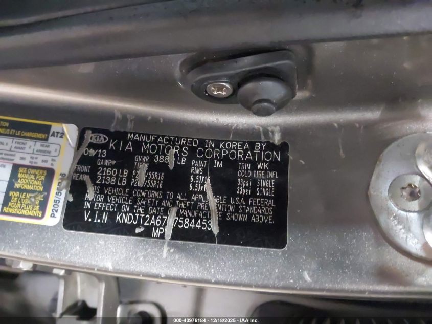 2013 Kia Soul + VIN: KNDJT2A67D7584453 Lot: 43976184