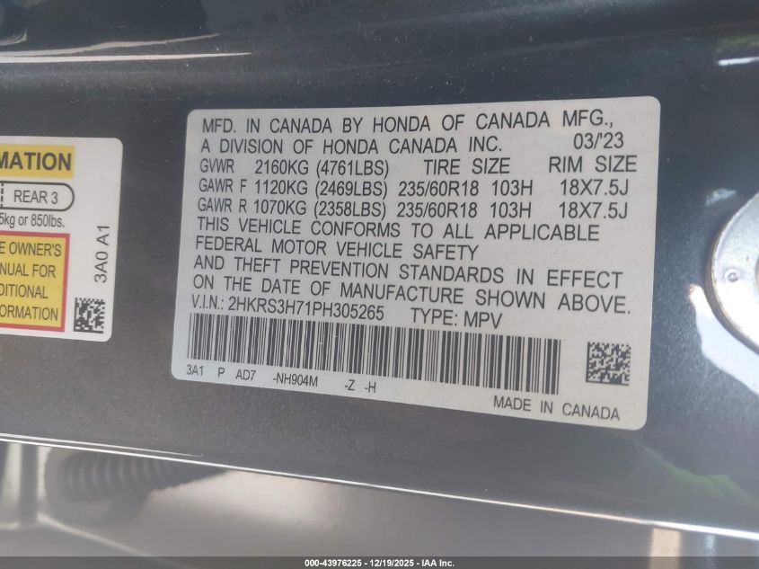 2023 Honda Cr-V Ex-L 2Wd VIN: 2HKRS3H71PH305265 Lot: 43976225