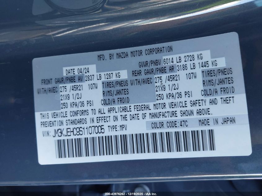 2025 Mazda Cx-70 3.3 Turbo S Premium Plus VIN: JM3KJEHC9S1107005 Lot: 43976262