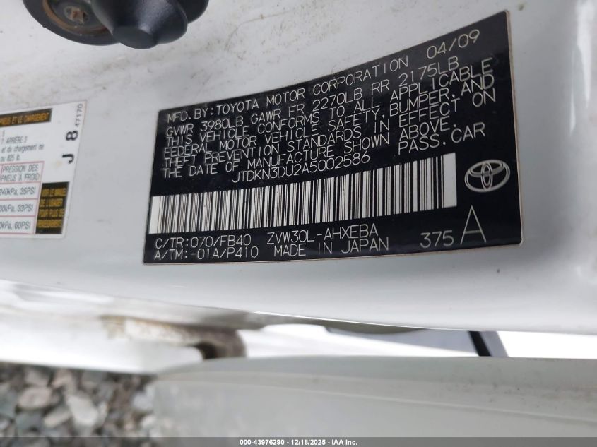 2010 Toyota Prius Iii VIN: JTDKN3DU2A5002586 Lot: 43976290