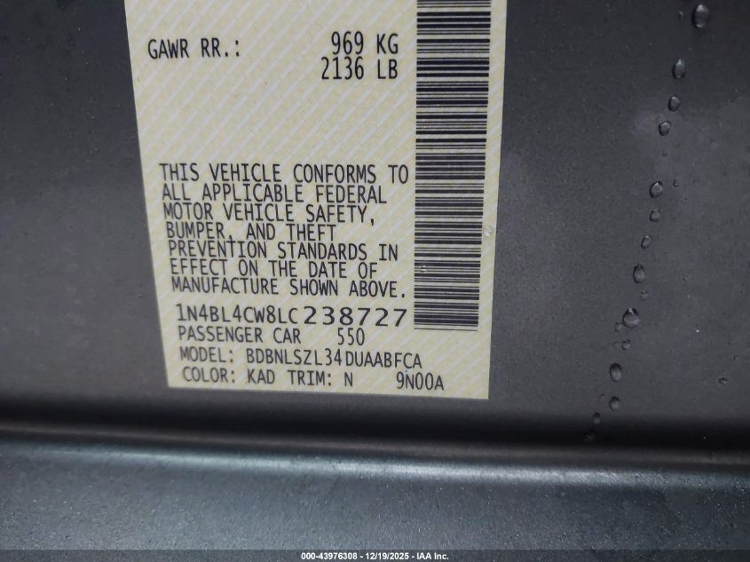 2020 Nissan Altima Sr Intelligent Awd VIN: 1N4BL4CW8LC238727 Lot: 43976308