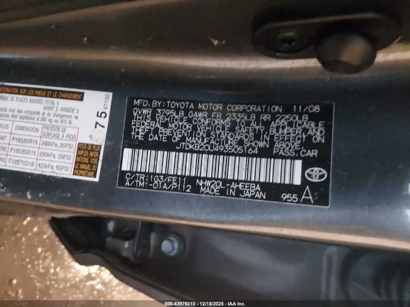 2009 Toyota Prius VIN: JTDKB20U493505164 Lot: 43976310