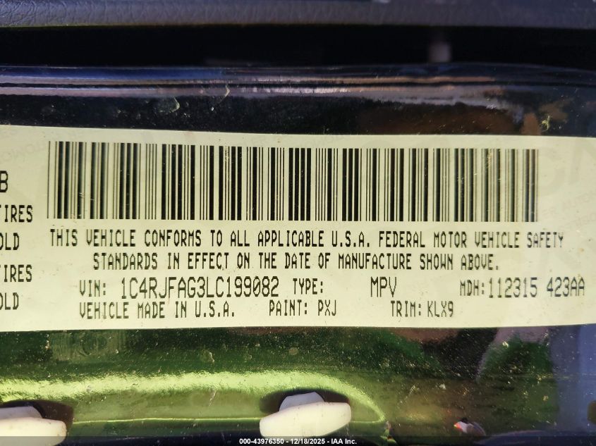 2020 Jeep Grand Cherokee Altitude 4X4 VIN: 1C4RJFAG3LC199082 Lot: 43976350