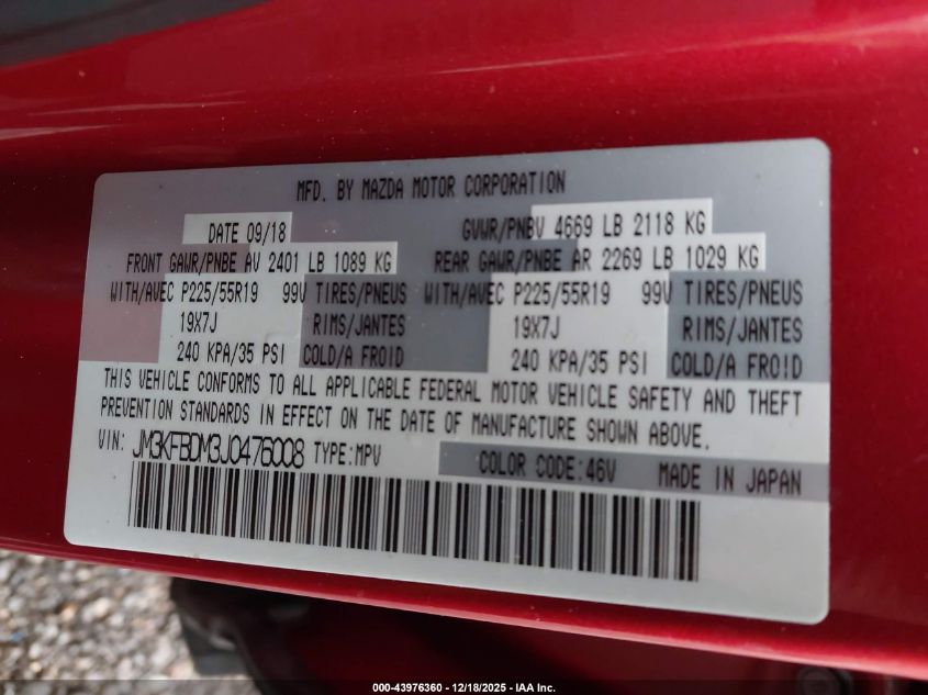 2018 Mazda Cx-5 Grand Touring VIN: JM3KFBDM3J0476008 Lot: 43976360