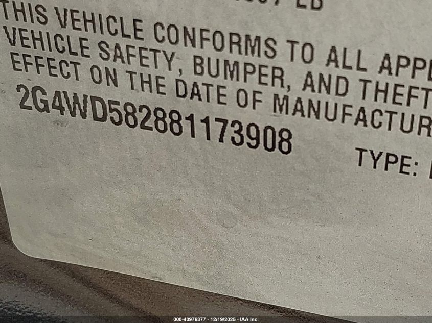 2008 Buick Lacrosse Cxl VIN: 2G4WD582881173908 Lot: 43976377