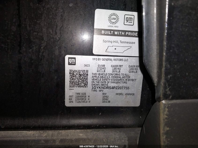 2023 Cadillac Xt5 Awd Premium Luxury VIN: 1GYKNDRS4PZ207755 Lot: 43976420