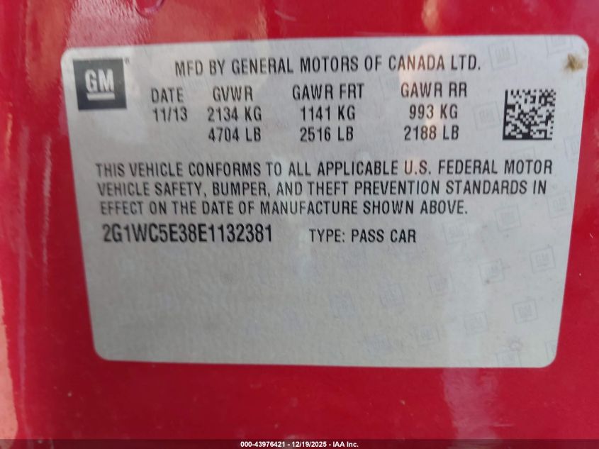 2014 Chevrolet Impala Limited Ltz VIN: 2G1WC5E38E1132381 Lot: 43976421