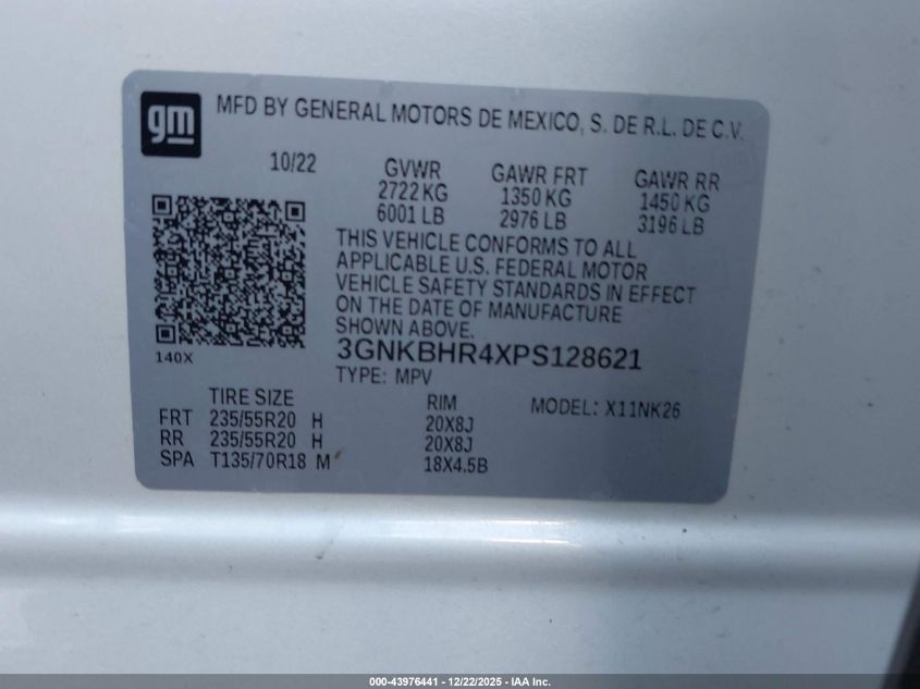 2023 Chevrolet Blazer Awd 2Lt VIN: 3GNKBHR4XPS128621 Lot: 43976441
