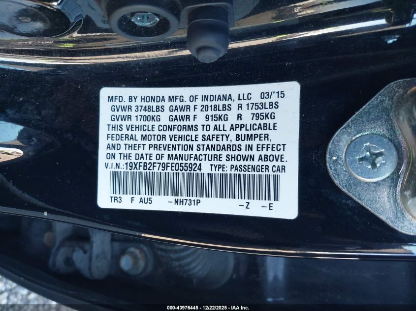 2015 Honda Civic Se VIN: 19XFB2F79FE055924 Lot: 43976445