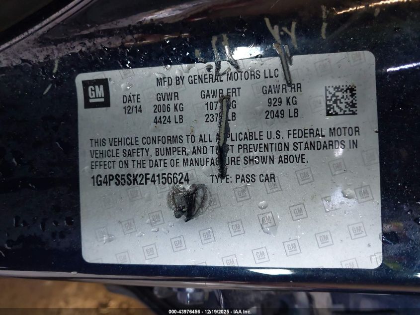 2015 Buick Verano Leather Group VIN: 1G4PS5SK2F4156624 Lot: 43976456