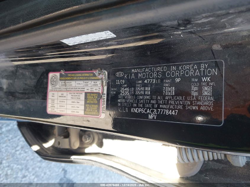 2020 Kia Sportage S VIN: KNDP6CAC2L7778447 Lot: 43976466