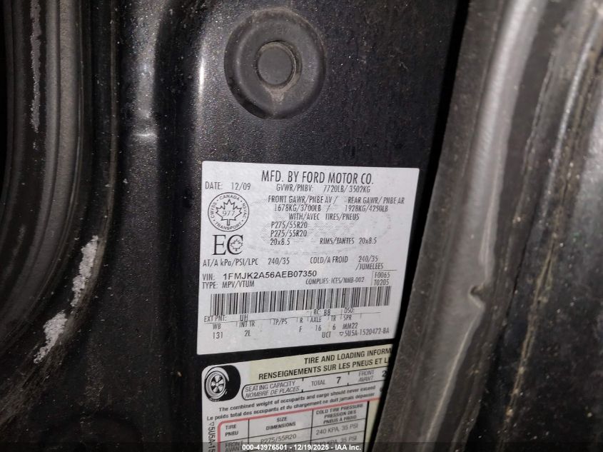 2010 Ford Expedition El Limited VIN: 1FMJK2A56AEB07350 Lot: 43976501