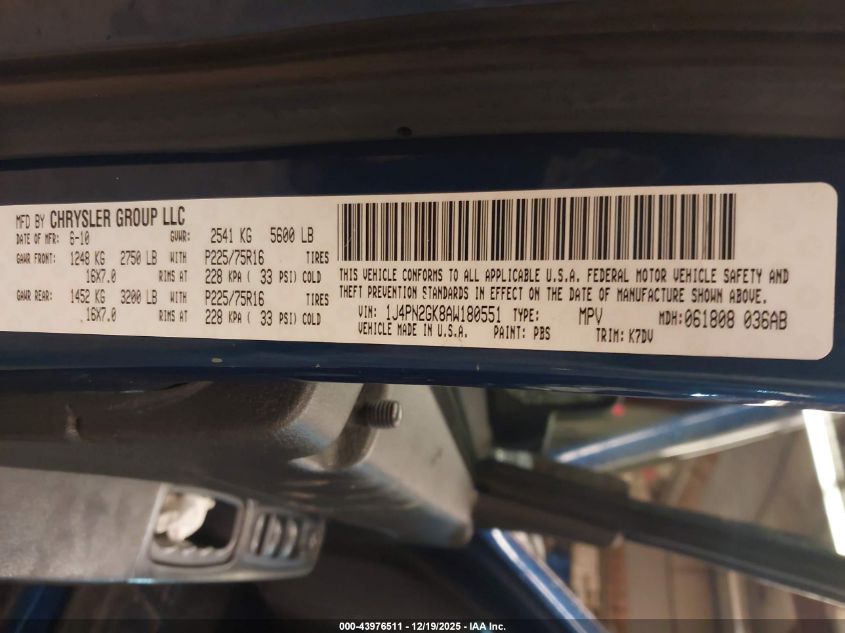 2010 Jeep Liberty Sport VIN: 1J4PN2GK8AW180551 Lot: 43976511