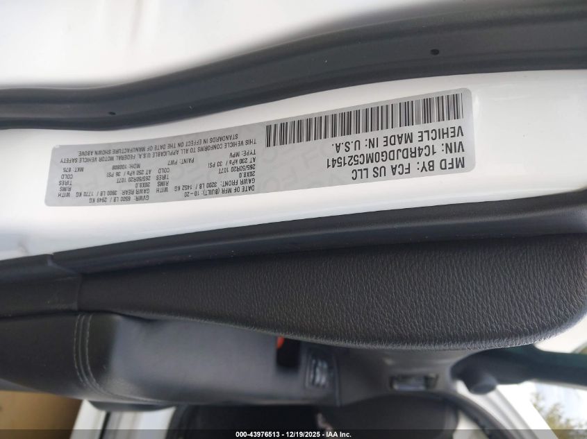 2021 Dodge Durango Gt Plus Awd VIN: 1C4RDJDG0MC521541 Lot: 43976513