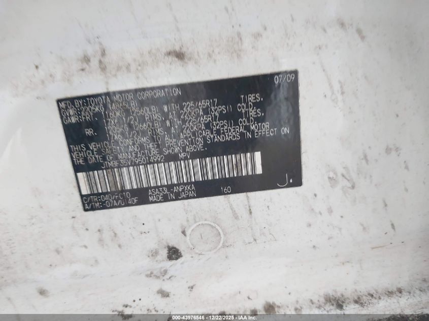 2009 Toyota Rav4 VIN: JTMBF35V795014992 Lot: 43976546