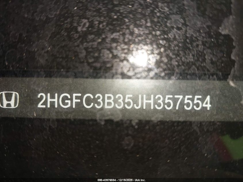 2018 Honda Civic Ex-T VIN: 2HGFC3B35JH357554 Lot: 43976554