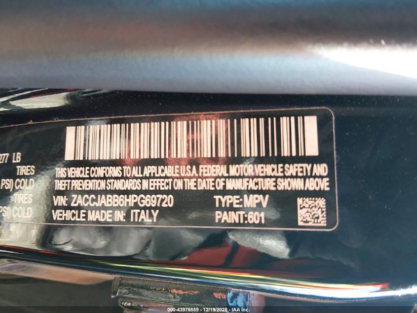 2017 Jeep Renegade Altitude Fwd VIN: ZACCJABB6HPG69720 Lot: 43976559