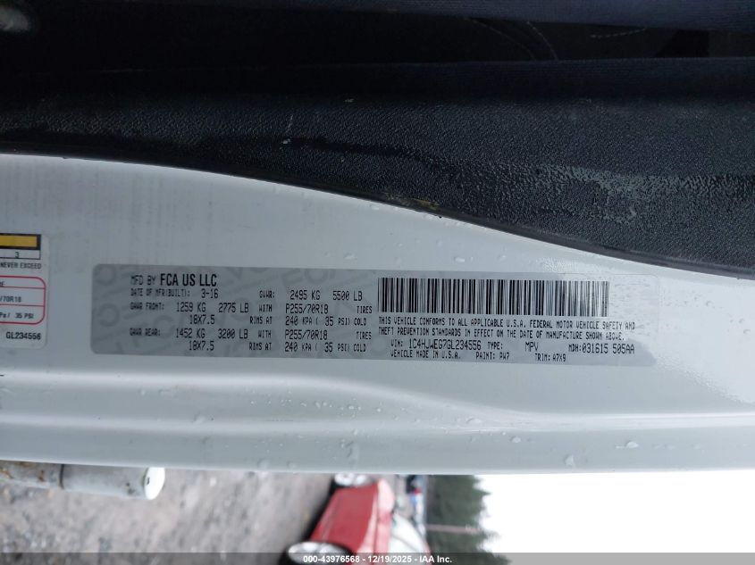 2016 Jeep Wrangler Unlimited Sahara VIN: 1C4HJWEG7GL234556 Lot: 43976568