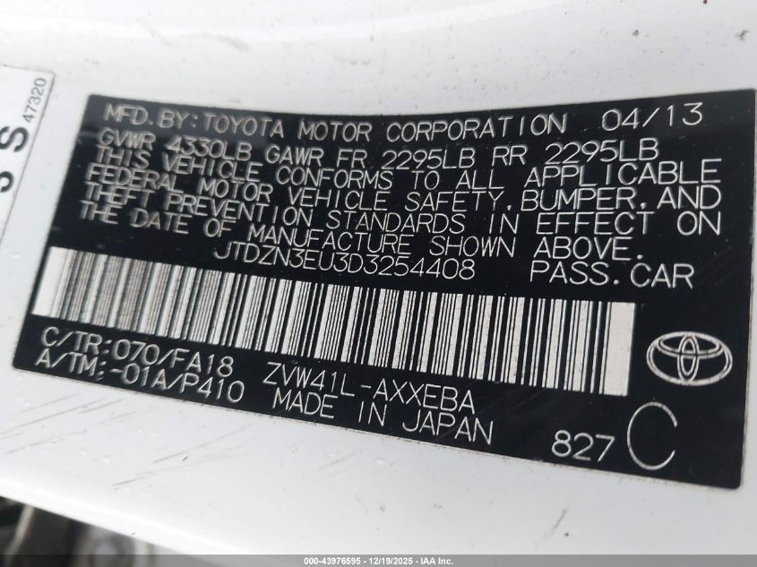 2013 Toyota Prius V Five/Three/Two VIN: JTDZN3EU3D3254408 Lot: 43976595
