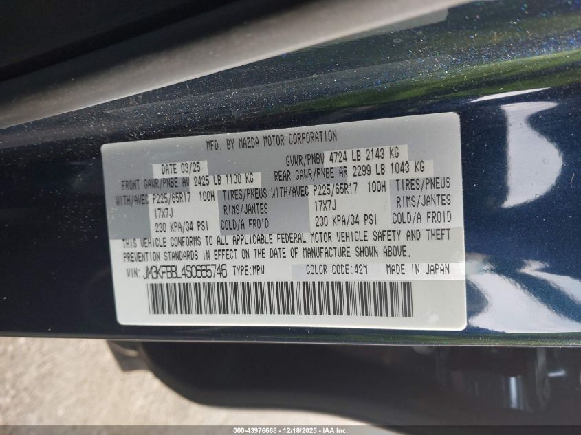 2025 Mazda Cx-5 2.5 S Select VIN: JM3KFBBL4S0665746 Lot: 43976668