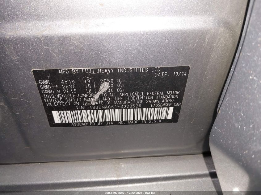 2015 Subaru Legacy 2.5I Premium VIN: 4S3BNAC61F3028526 Lot: 43976692