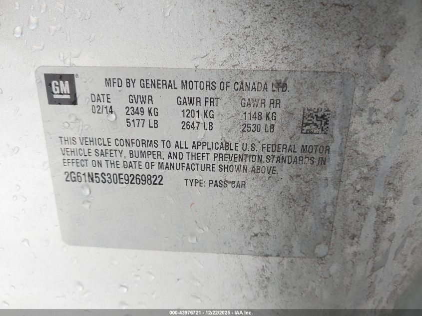 2014 Cadillac Xts Luxury VIN: 2G61N5S30E9269822 Lot: 43976721