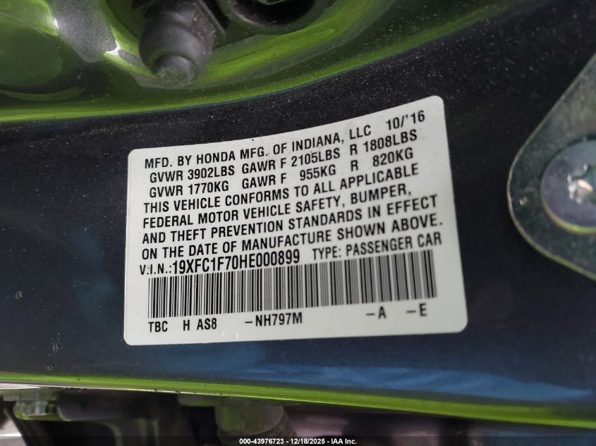 2017 Honda Civic Ex-L VIN: 19XFC1F70HE000899 Lot: 43976723
